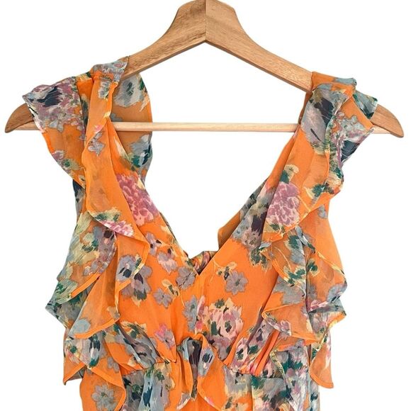 Lauren Conrad Womens Floral Boho Midi Dress Size S Ruffle Tiered Fairy Bloomcore - Picture 2 of 11